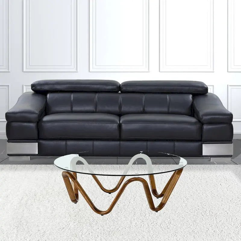 HomeRoots Table basse ronde abstraite en bois, noyer et verre transparent, 45 x 45 x 15