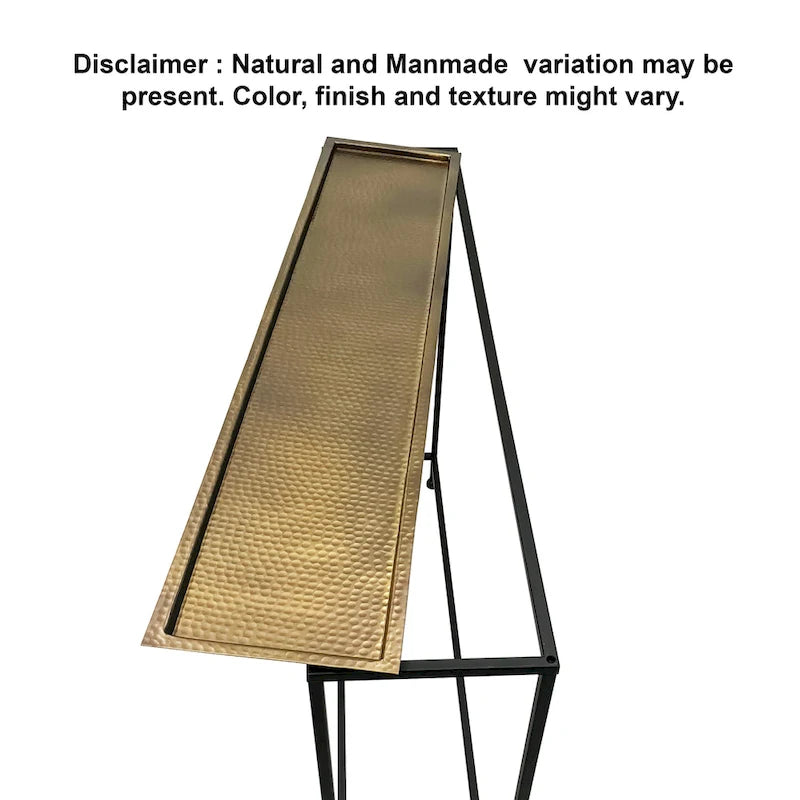 Console et table basse Aurélia 48 po, plateau martelé artisanal en bronze antique, cadre en fer noir industriel