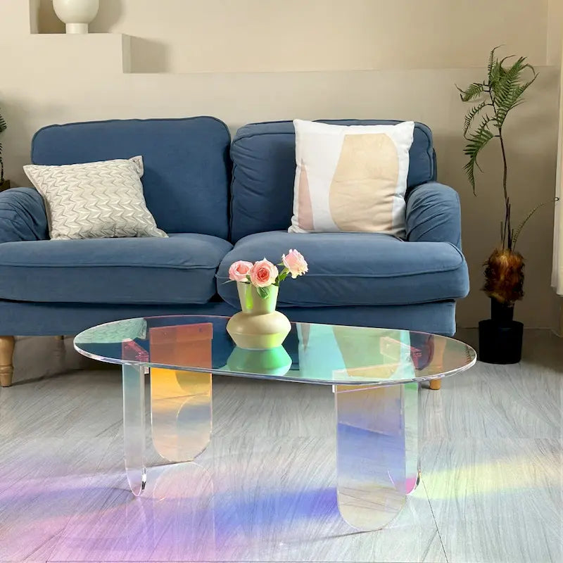 Table basse colorée en acrylique, Table d'appoint en verre irisé - 38x20x15