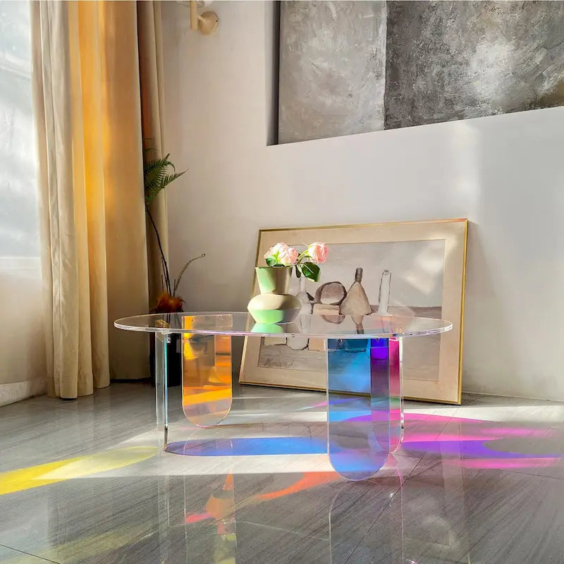 Table basse colorée en acrylique, Table d'appoint en verre irisé - 38x20x15