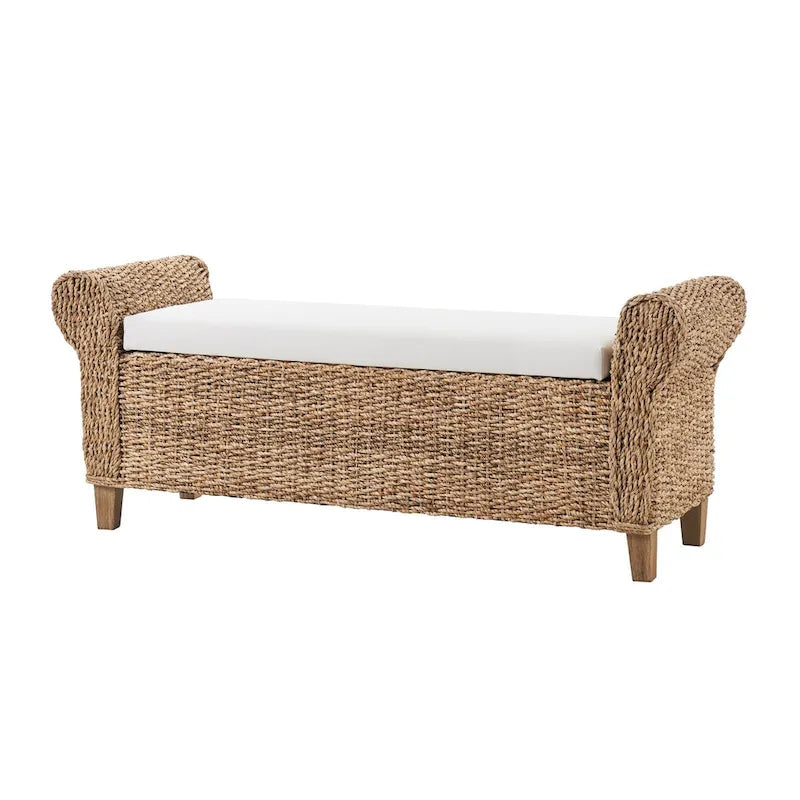 Banc de rangement en rotin de style bohème-ferme Bab avec motifs sculptés creux par HULALA HOME