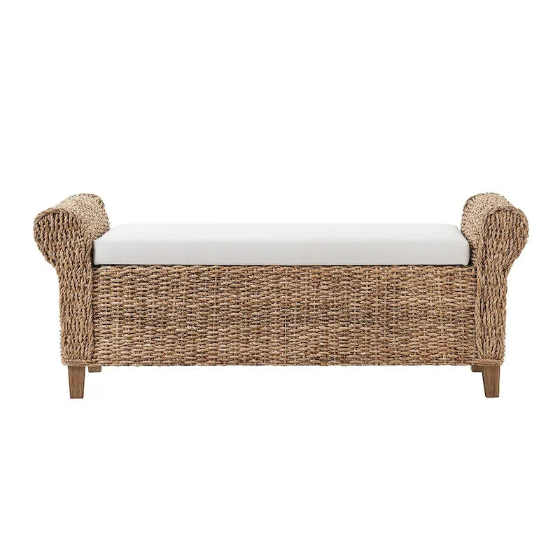Banc de rangement en rotin de style bohème-ferme Bab avec motifs sculptés creux par HULALA HOME