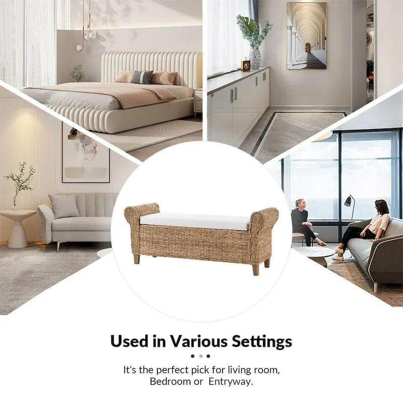 Banc de rangement en rotin de style bohème-ferme Bab avec motifs sculptés creux par HULALA HOME