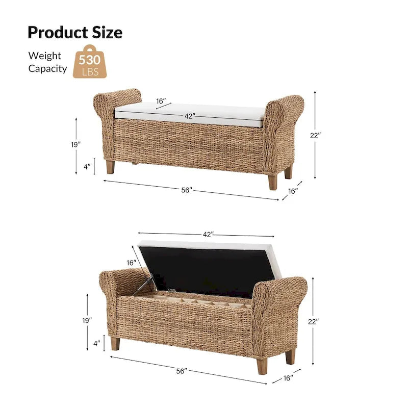 Banc de rangement en rotin de style bohème-ferme Bab avec motifs sculptés creux par HULALA HOME