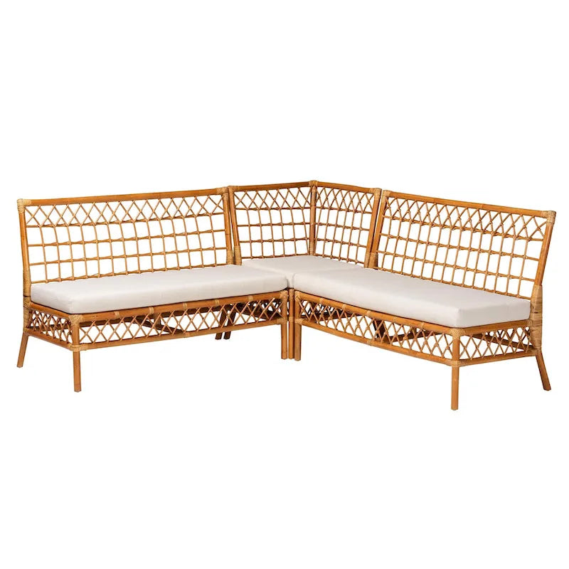 Banquette d'angle Capella Modern Bohemian Honey Rattan 3 pièces pour coin repas
