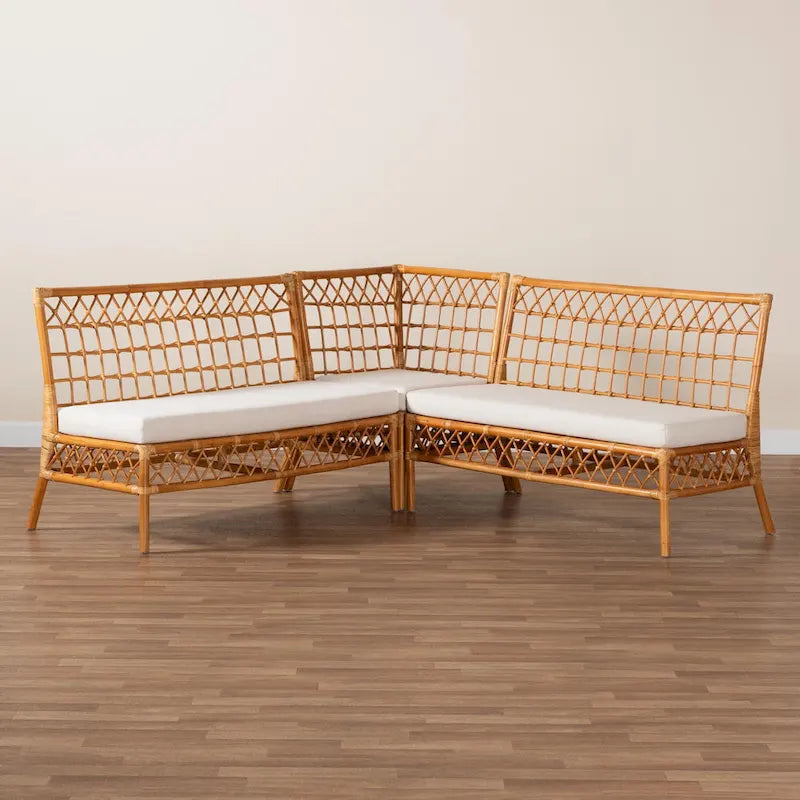 Banquette d'angle Capella Modern Bohemian Honey Rattan 3 pièces pour coin repas
