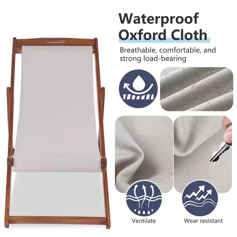 Chaise longue de plage FDW pour la détente, pliable avec hauteur réglable en bois d'eucalyptus avec polyester blanc