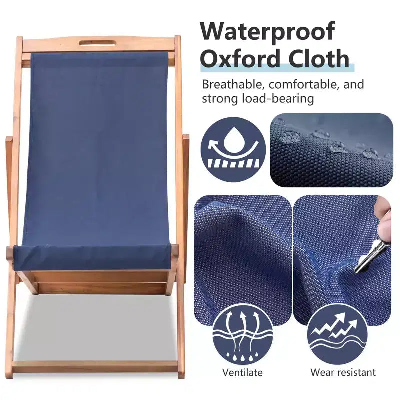 Chaise longue de plage FDW pour la détente, pliable avec hauteur réglable en bois d'eucalyptus avec polyester blanc