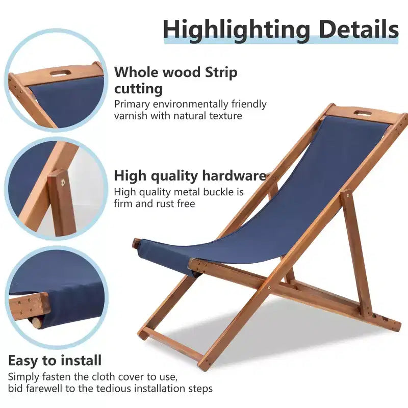 Chaise longue de plage FDW pour la détente, pliable avec hauteur réglable en bois d'eucalyptus avec polyester blanc
