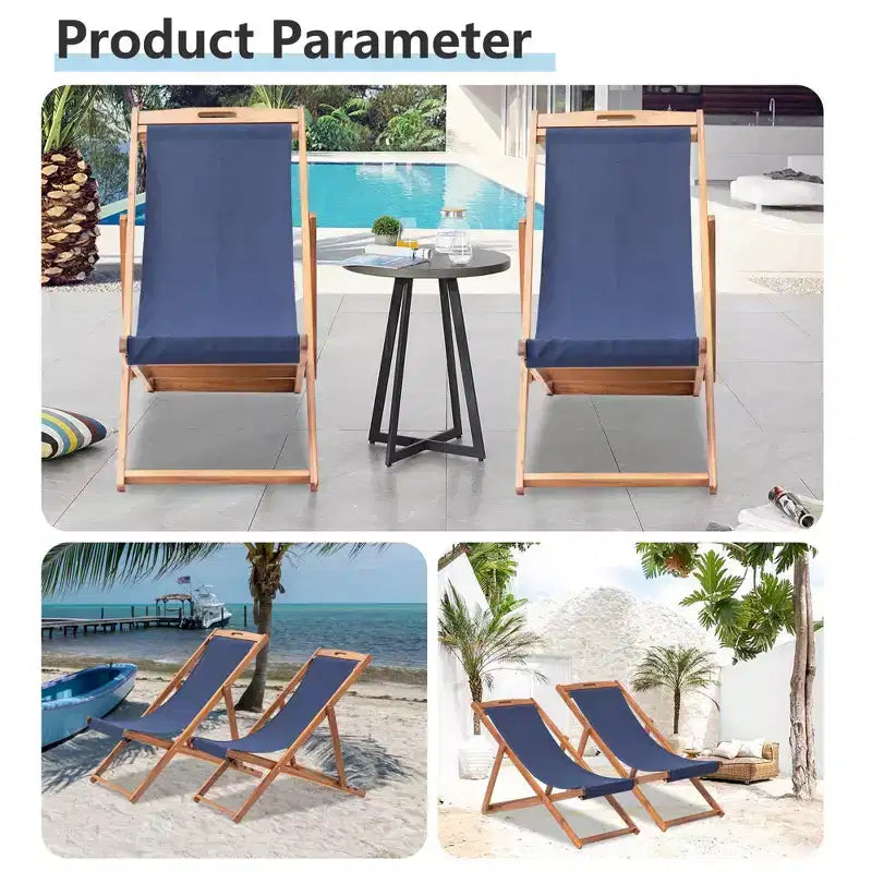 Chaise longue de plage FDW pour la détente, pliable avec hauteur réglable en bois d'eucalyptus avec polyester blanc