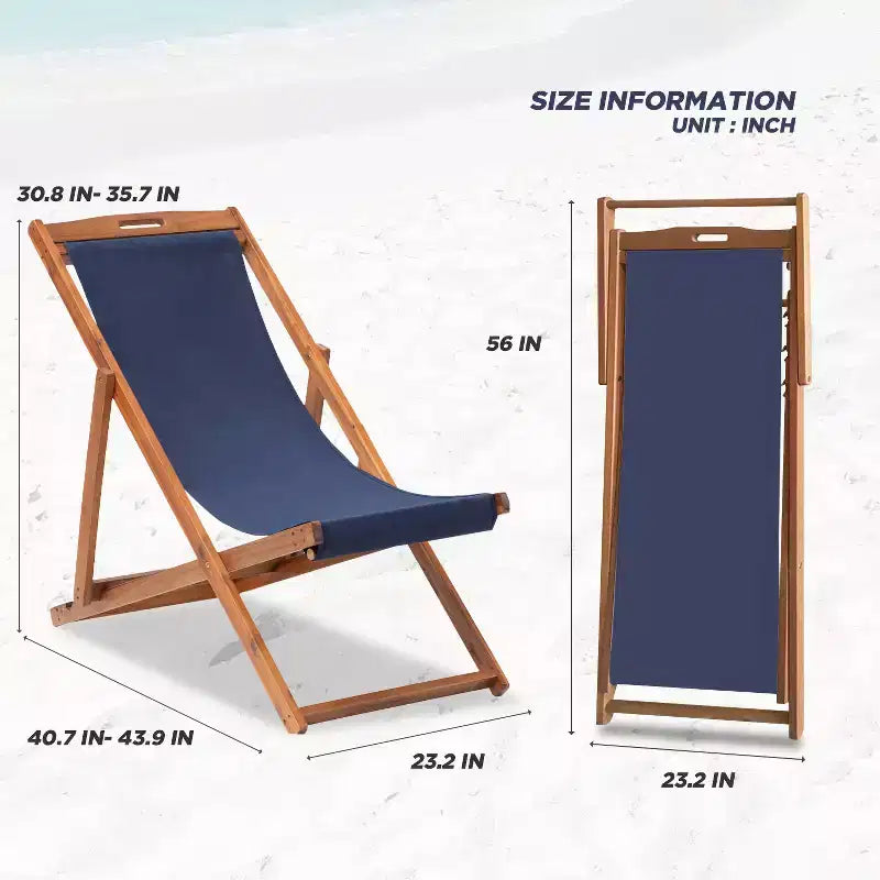 Chaise longue de plage FDW pour la détente, pliable avec hauteur réglable en bois d'eucalyptus avec polyester blanc