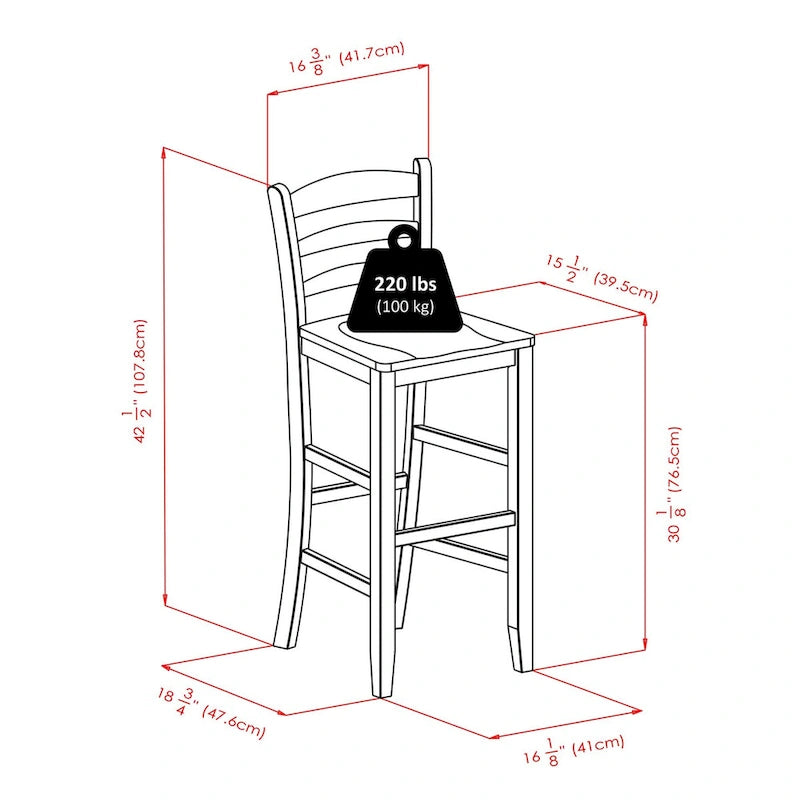 Table haute 5 pièces avec tabourets de bar à dossier échelle, Noyer