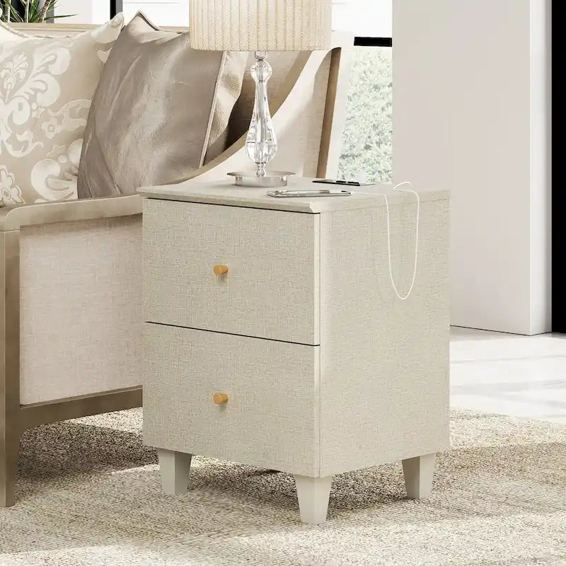 Table d'appoint WAMPAT avec station de charge et 2 tiroirs pour salon