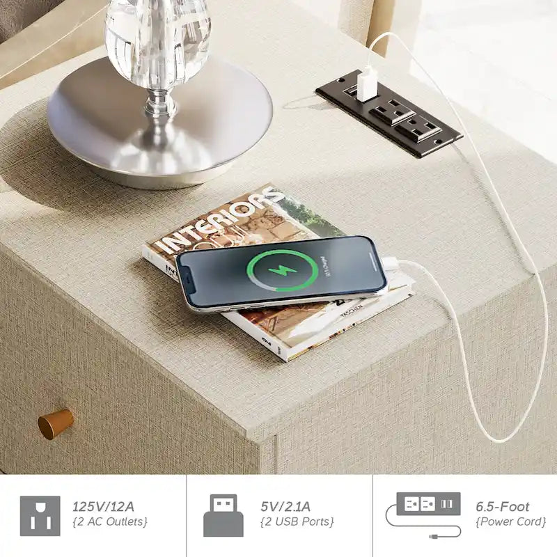 Table d'appoint WAMPAT avec station de charge et 2 tiroirs pour salon