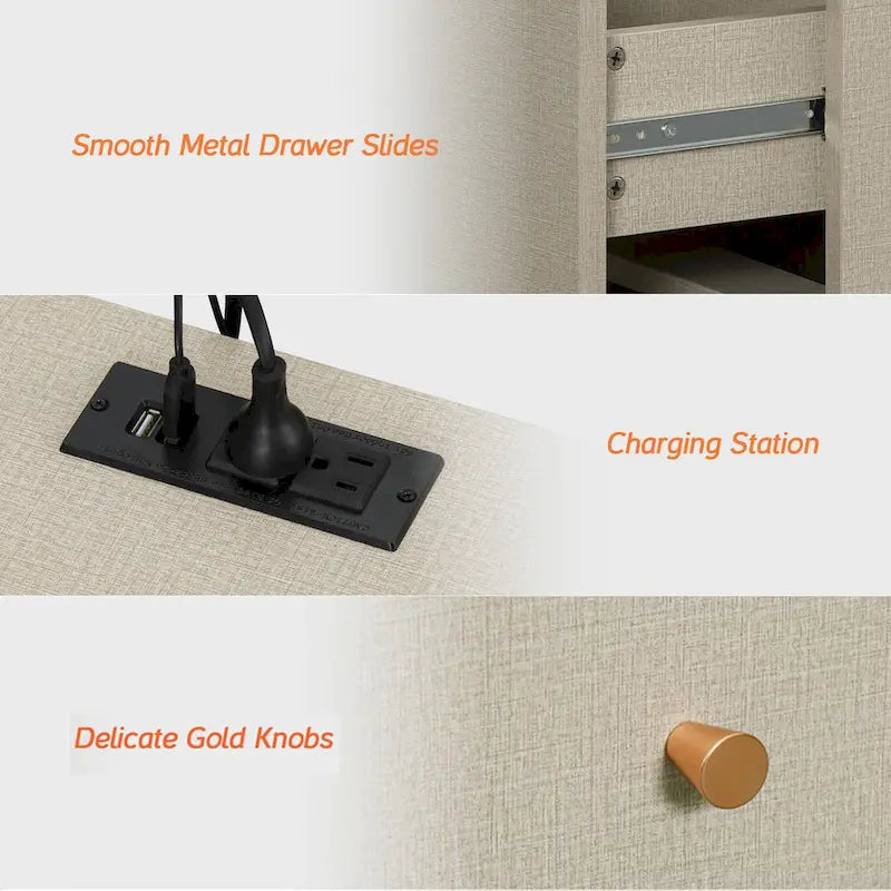 Table d'appoint WAMPAT avec station de charge et 2 tiroirs pour salon