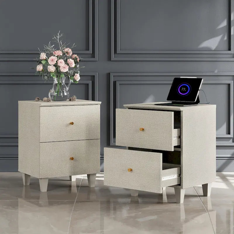 Table d'appoint WAMPAT avec station de charge et 2 tiroirs pour salon