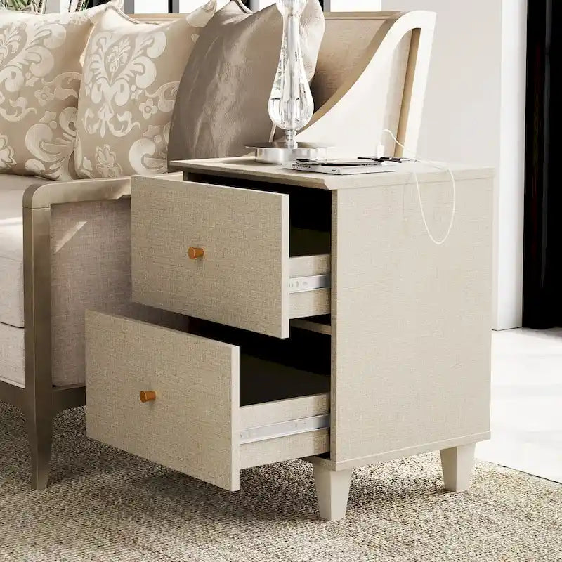 Table d'appoint WAMPAT avec station de charge et 2 tiroirs pour salon