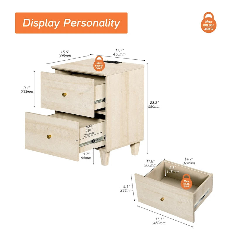Table d'appoint WAMPAT avec station de charge et 2 tiroirs pour salon