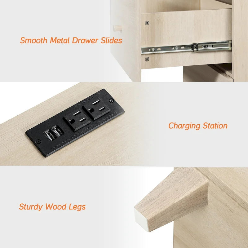 Table d'appoint WAMPAT avec station de charge et 2 tiroirs pour salon