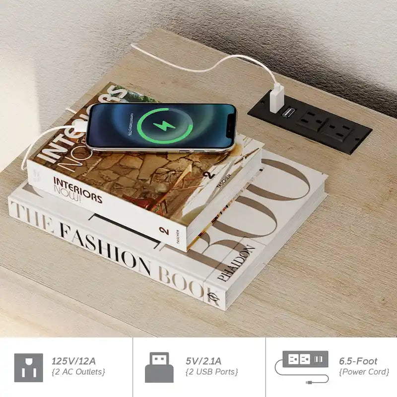 Table d'appoint WAMPAT avec station de charge et 2 tiroirs pour salon
