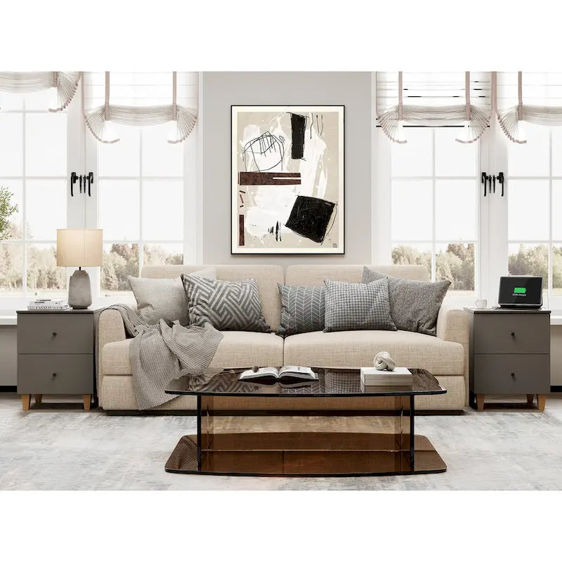 Table d'appoint WAMPAT avec station de charge et 2 tiroirs pour salon