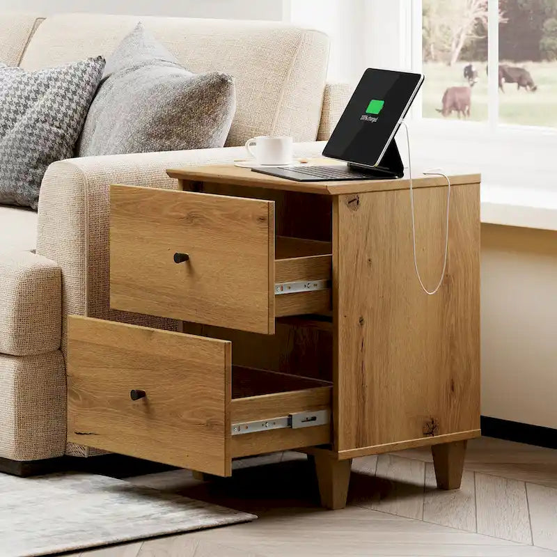 Table d'appoint WAMPAT avec station de charge et 2 tiroirs pour salon