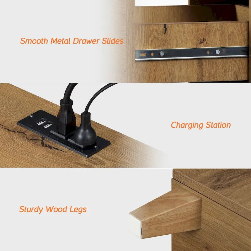 Table d'appoint WAMPAT avec station de charge et 2 tiroirs pour salon