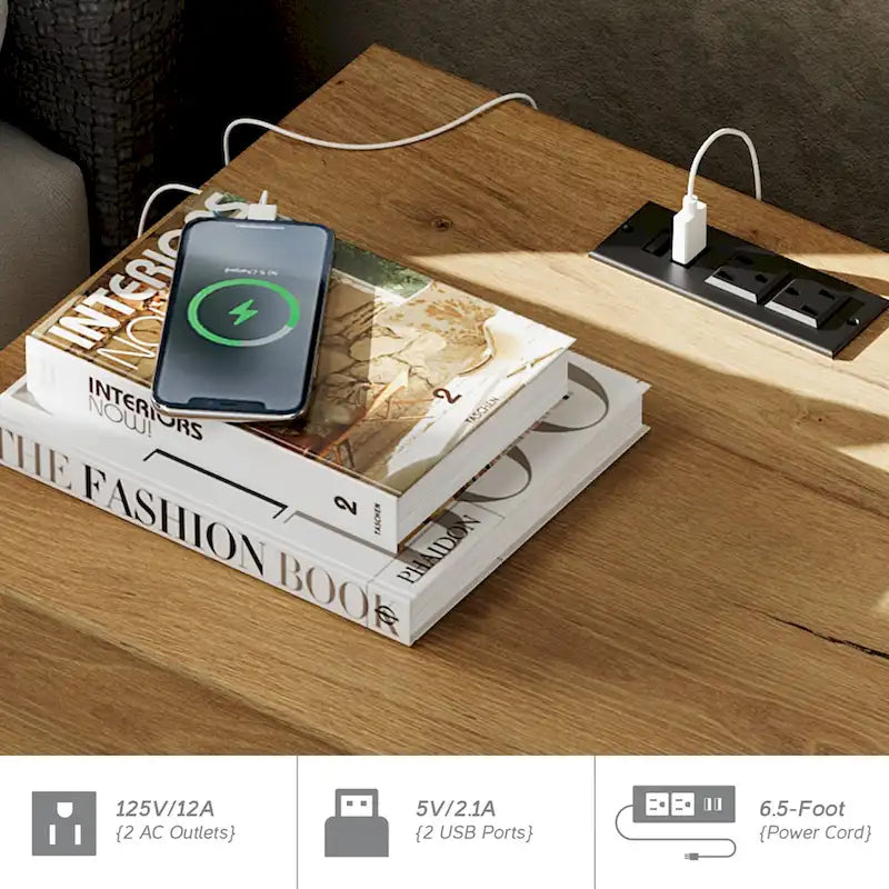 Table d'appoint WAMPAT avec station de charge et 2 tiroirs pour salon