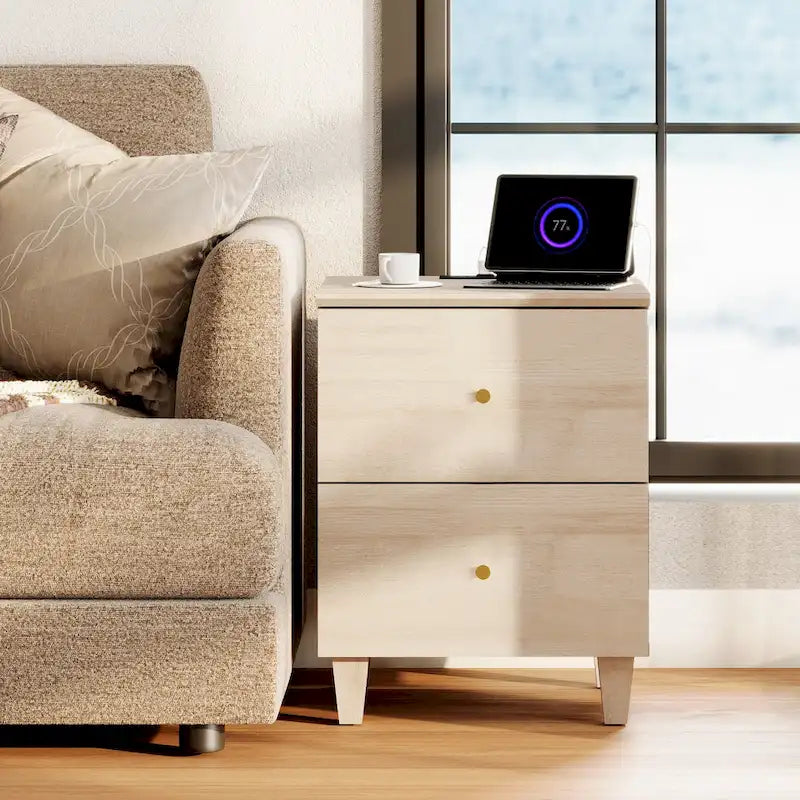 Table d'appoint WAMPAT avec station de charge et 2 tiroirs pour salon