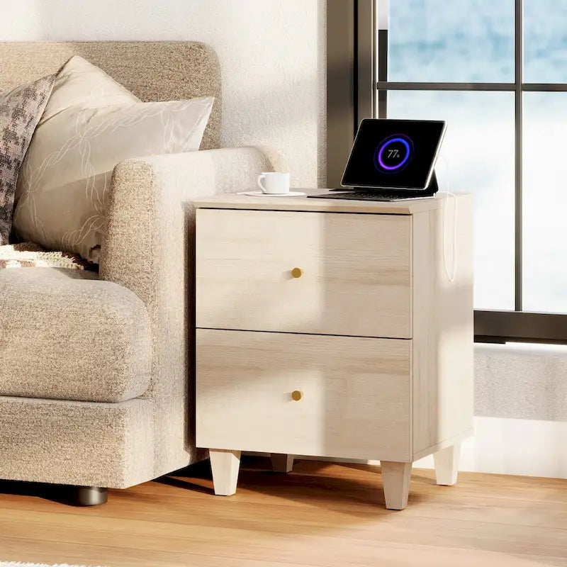 Table d'appoint WAMPAT avec station de charge et 2 tiroirs pour salon
