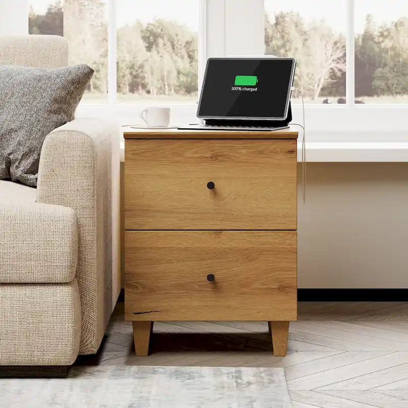 Table d'appoint WAMPAT avec station de charge et 2 tiroirs pour salon