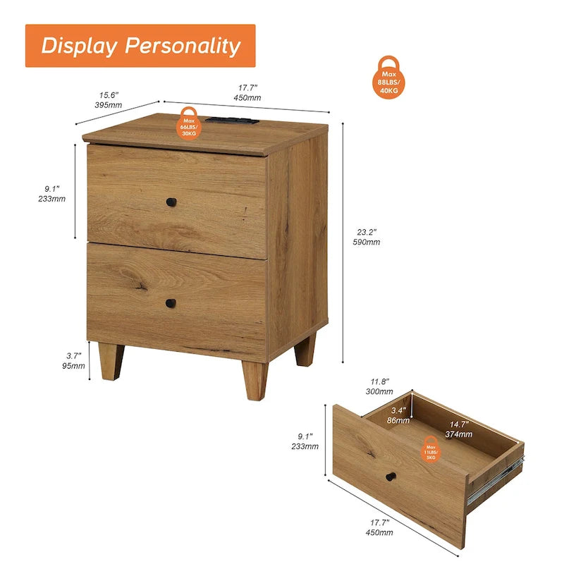 Table d'appoint WAMPAT avec station de charge et 2 tiroirs pour salon