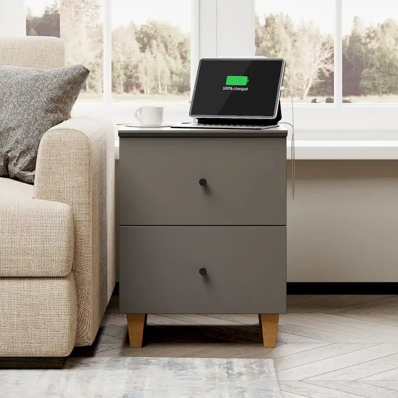 Table d'appoint WAMPAT avec station de charge et 2 tiroirs pour salon