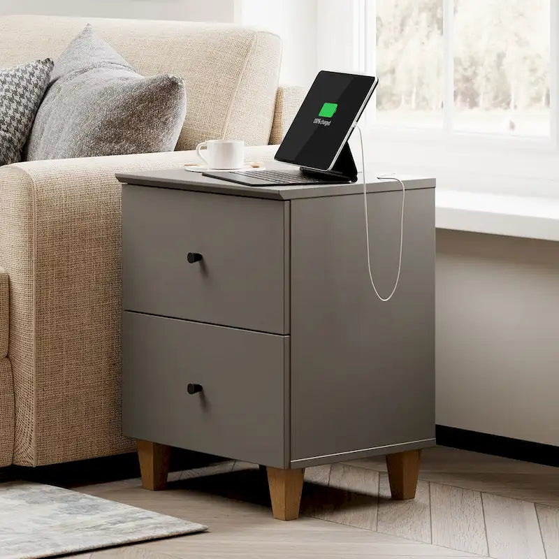 Table d'appoint WAMPAT avec station de charge et 2 tiroirs pour salon