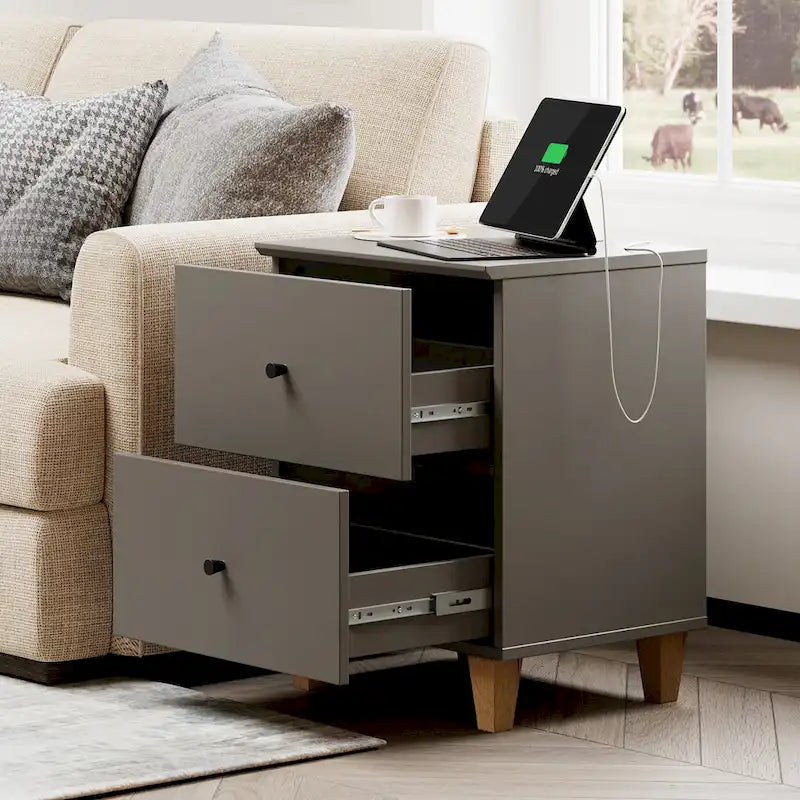 Table d'appoint WAMPAT avec station de charge et 2 tiroirs pour salon