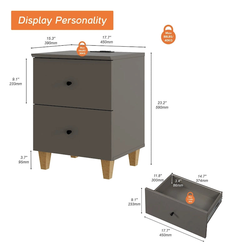 Table d'appoint WAMPAT avec station de charge et 2 tiroirs pour salon