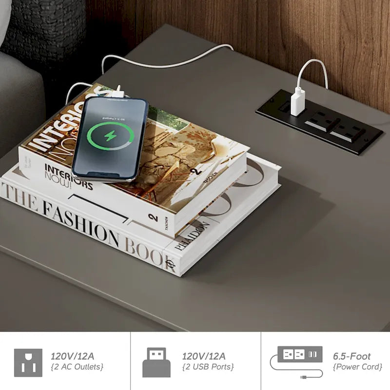 Table d'appoint WAMPAT avec station de charge et 2 tiroirs pour salon