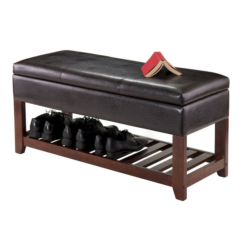 Banc coffre de rangement Monza, expresso et noyer - 42,52 L x 15,75 P x 20,47