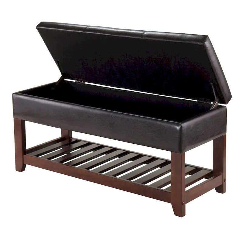 Banc coffre de rangement Monza, expresso et noyer - 42,52 L x 15,75 P x 20,47
