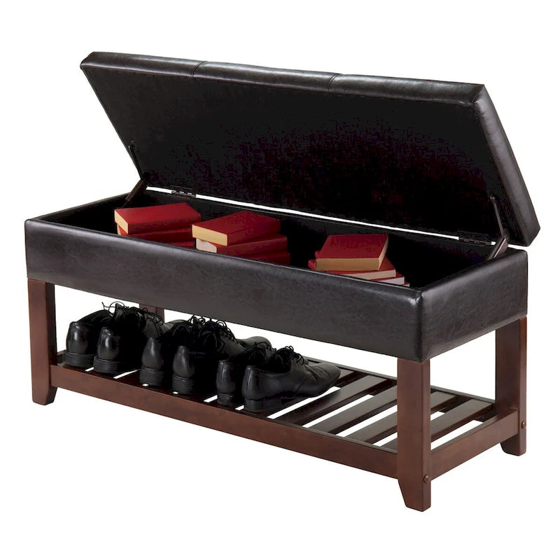 Banc coffre de rangement Monza, expresso et noyer - 42,52 L x 15,75 P x 20,47
