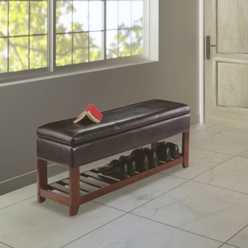 Banc coffre de rangement Monza, expresso et noyer - 42,52 L x 15,75 P x 20,47