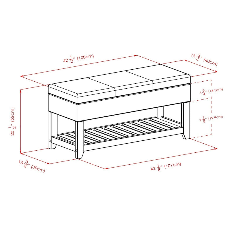 Banc coffre de rangement Monza, expresso et noyer - 42,52 L x 15,75 P x 20,47