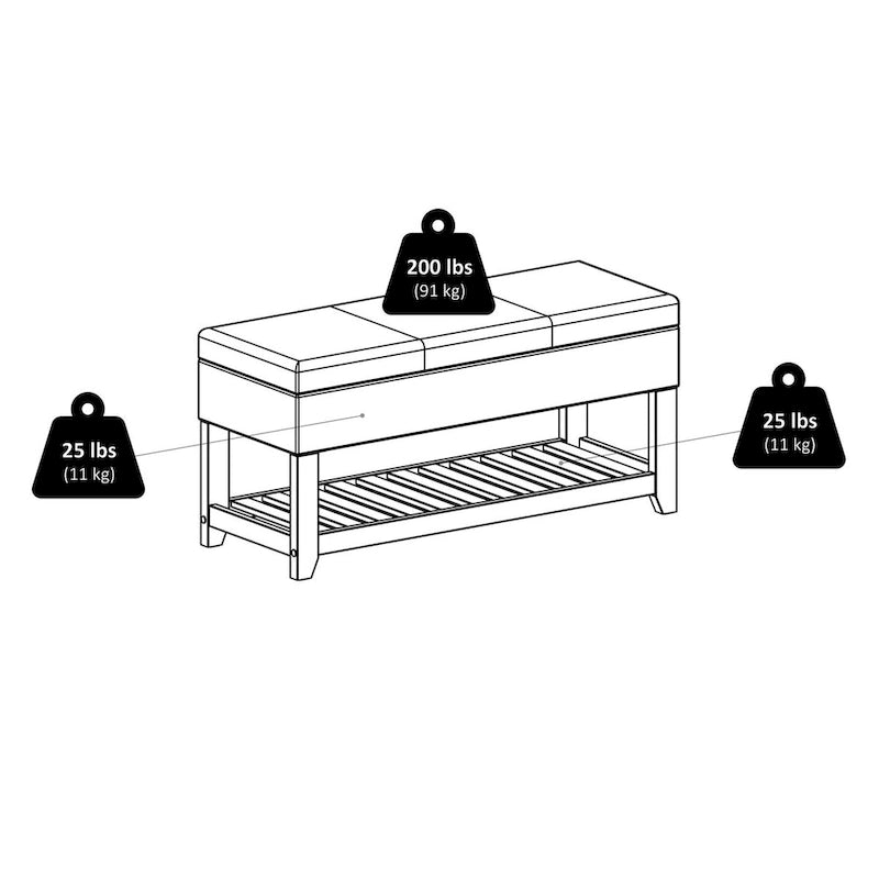 Banc coffre de rangement Monza, expresso et noyer - 42,52 L x 15,75 P x 20,47