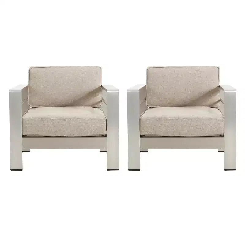 Christopher Knight Home Camila Chaises de club d'extérieur en aluminium avec coussins en option (lot de 2), argent/beige