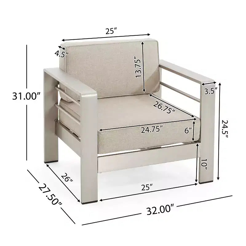 Christopher Knight Home Camila Chaises de club d'extérieur en aluminium avec coussins en option (lot de 2), argent/beige