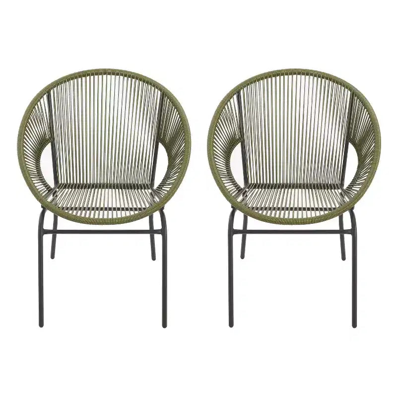 Christopher Knight Home Nusa Outdoor Rattan and Metal Acapulco Weave Club Chairs (Set of 2)