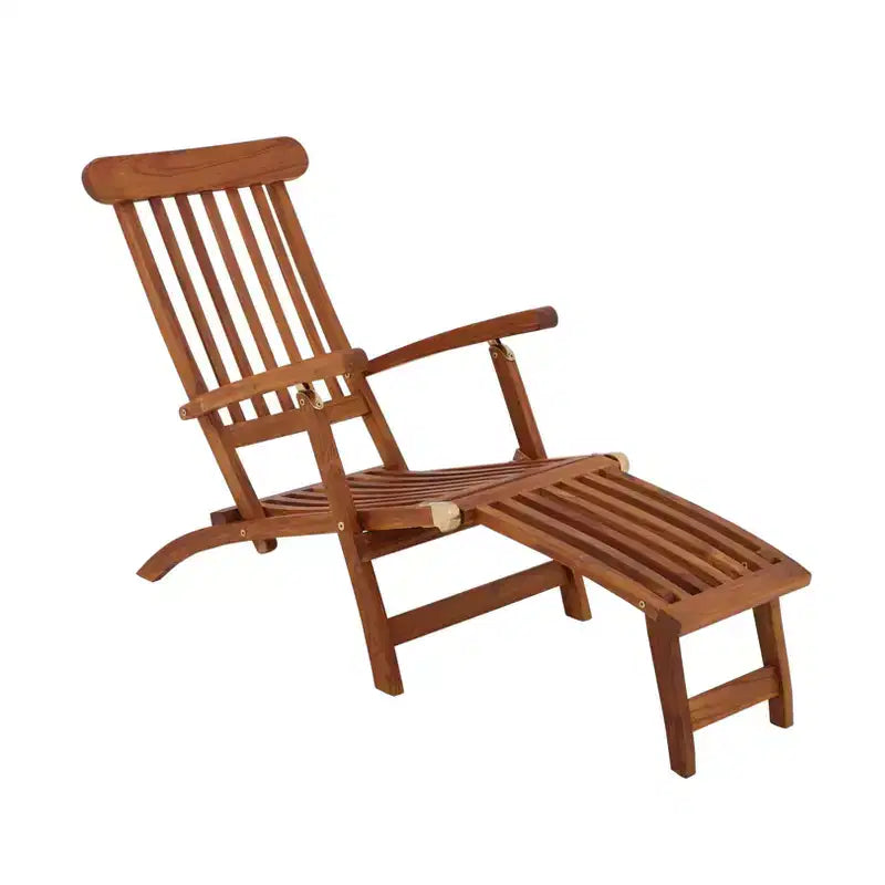 Chaise longue d'extérieur en teck huilé avec repose-pieds - modèle nordique