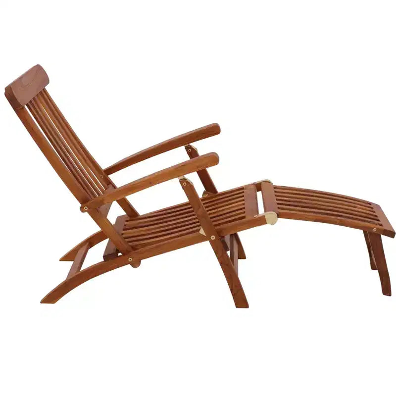 Chaise longue d'extérieur en teck huilé avec repose-pieds - modèle nordique