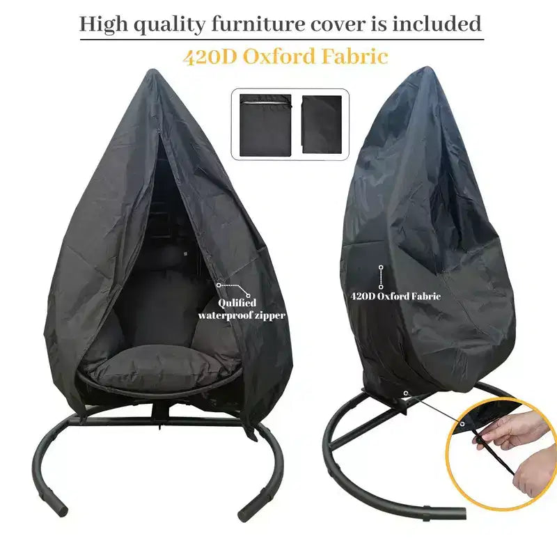 Fauteuil suspendu de jardin, Chaise œuf suspendue avec grand siège, coussin, large base, Balancelle œuf tressée à la main pour cour, jardin