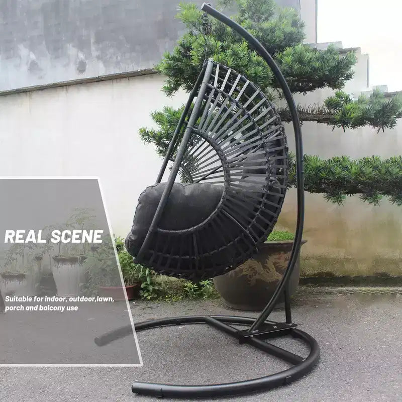 Fauteuil suspendu de jardin, Chaise œuf suspendue avec grand siège, coussin, large base, Balancelle œuf tressée à la main pour cour, jardin